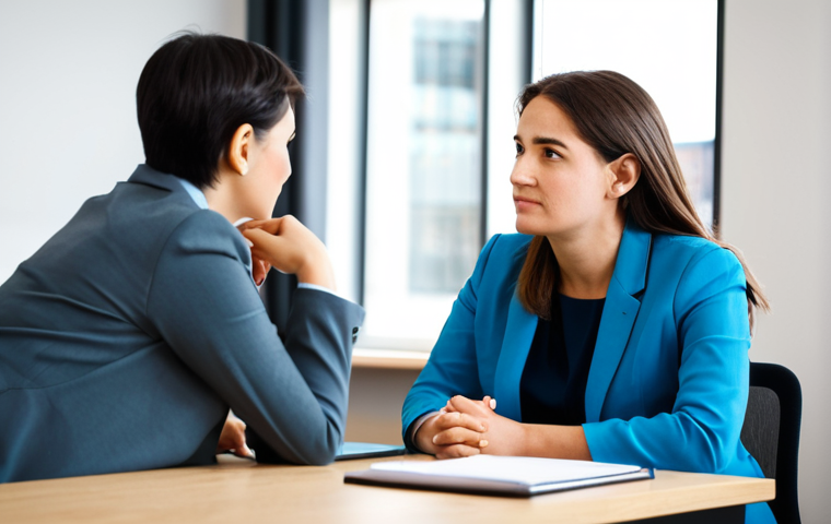 감정 해독을 위한 효과적인 질문 리스트 - Empathetic Listener**
A fully clothed professional social worker in modest office attire, sitting a...