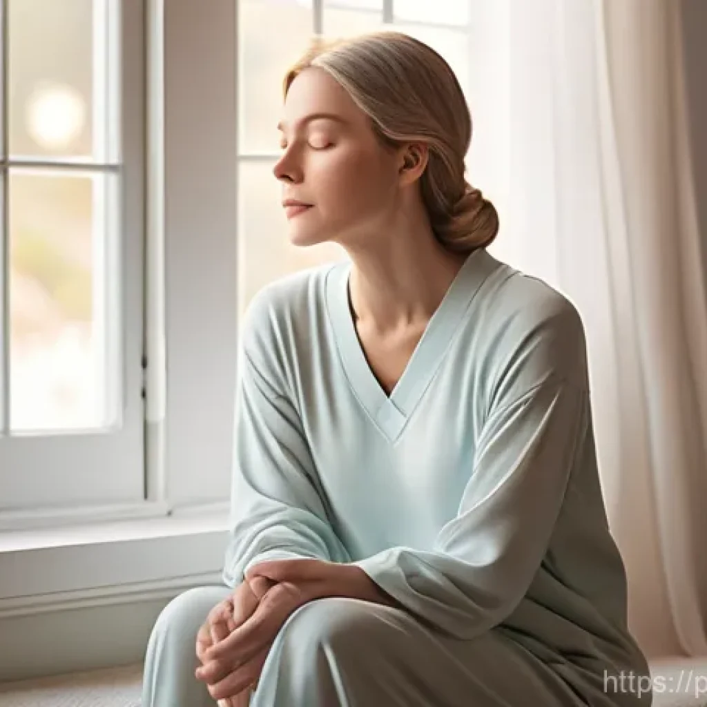 감정 해독을 위한 자아 탐구의 필요성 - **Prompt:** A serene and contemplative adult individual, wearing comfortable and modest loungewear, ...
