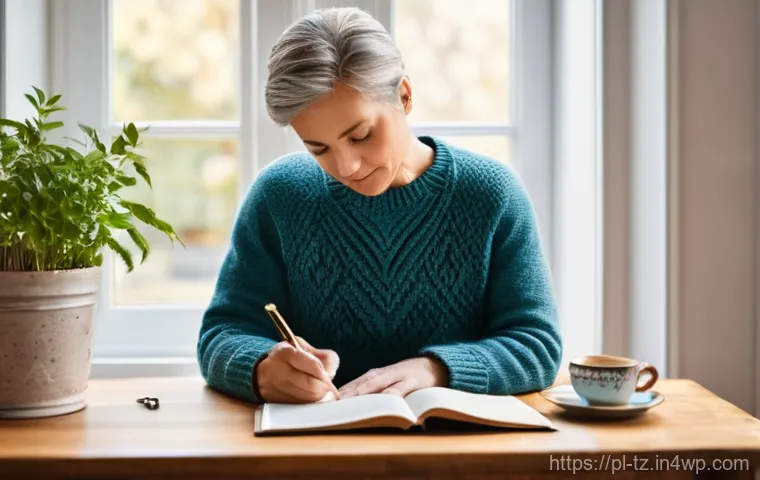 감정 해독을 위한 자아 탐구의 필요성 - **Prompt:** A serene and contemplative adult individual, wearing comfortable and modest loungewear, ...