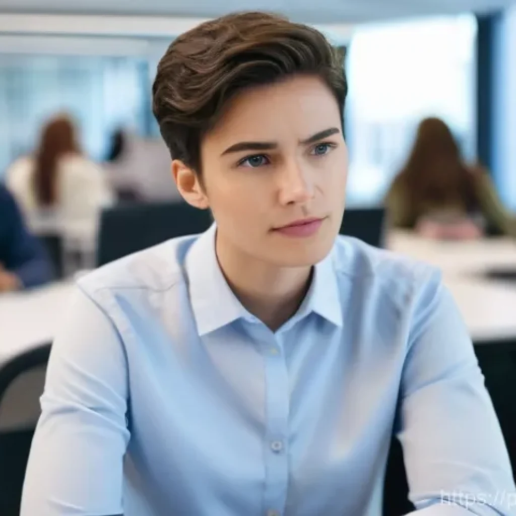 감정 해독을 위한 실용적인 가이드라인 - **Prompt:** A young adult, gender-neutral, with short, neat hair, sitting at a modern desk in a well...