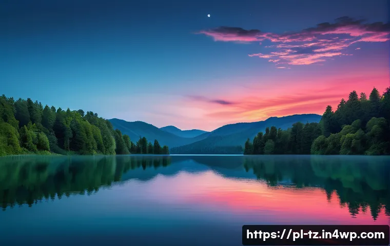 감정 해독을 위한 꿈 분석 기법 - A serene dreamlike scene featuring a calm, reflective lake surrounded by lush green forests under a ...