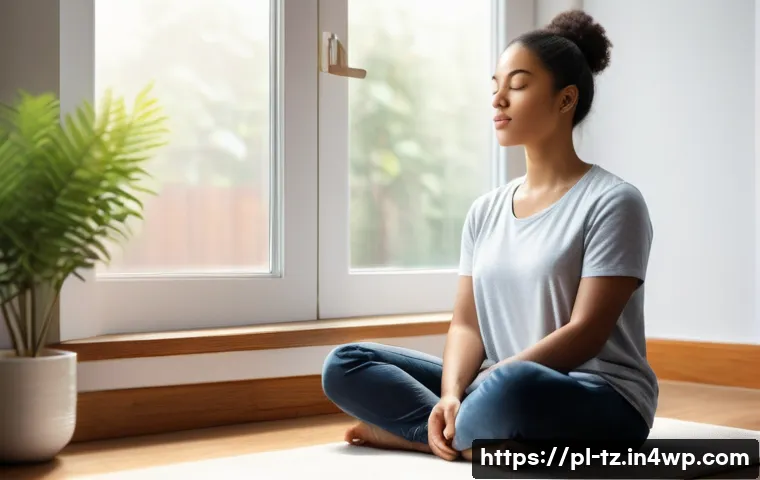 감정 해독을 통한 불행의 원인 분석 - A serene scene depicting a young adult sitting peacefully in a cozy, sunlit room, practicing mindful...