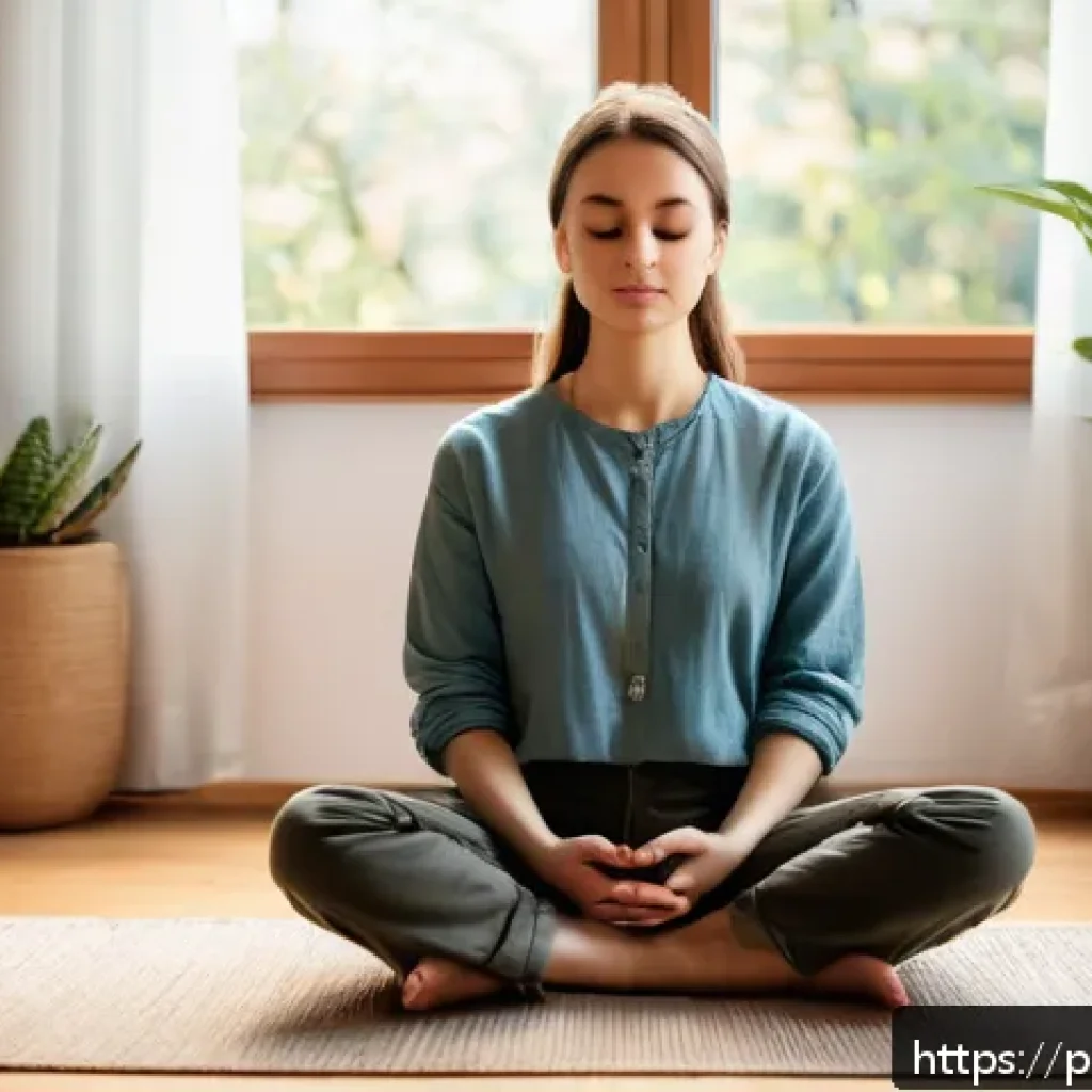 감정 해독을 통한 자기 이해의 증가 - A serene indoor scene showing a young Polish adult sitting cross-legged on a wooden floor in a cozy,...