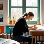 Home 20 감정 해독을 위한 아트 테라피 기법 - A cozy art therapy room in a Polish home, featuring a small creative corner with natural light comin...