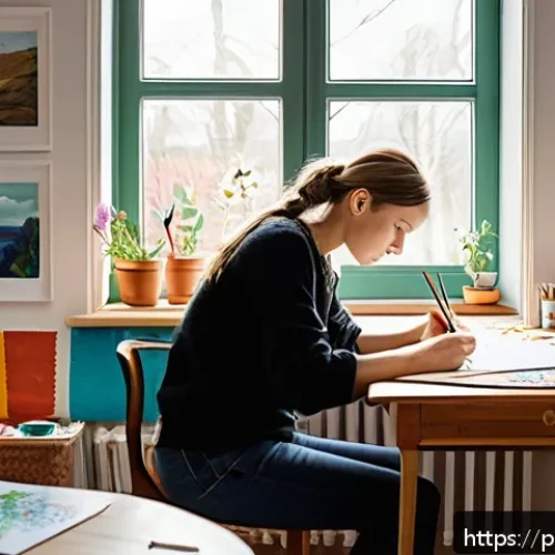 Home 32 감정 해독을 위한 아트 테라피 기법 - A cozy art therapy room in a Polish home, featuring a small creative corner with natural light comin...