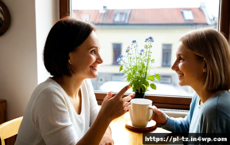 Home 17 감정 해독을 위한 긍정적 언어 사용법 - Photorealistic scene of two Polish friends having a supportive conversation at a cozy Warsaw apartme...